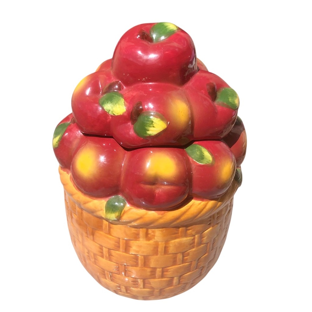 Ceramic Apple Basket Cookie Jar - Red and Tan Home Accent